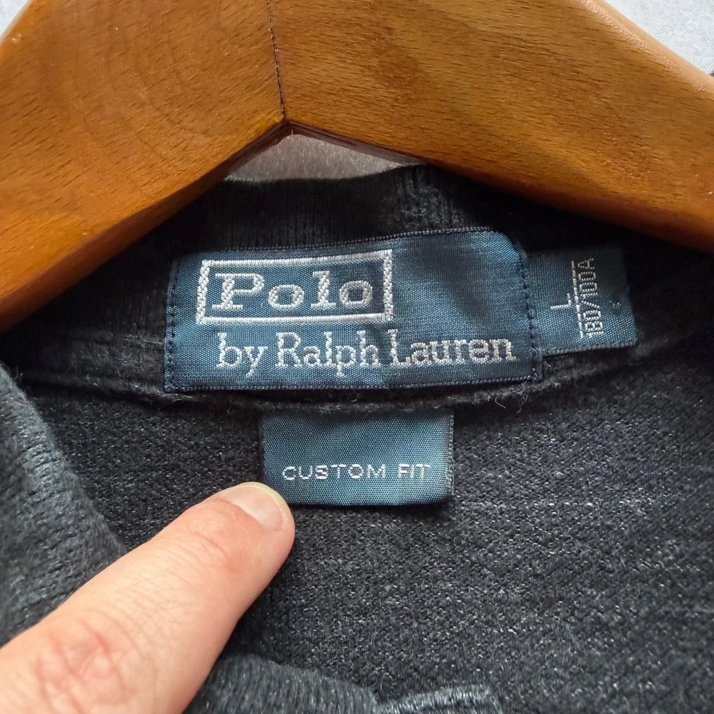 Polo Ralph Lauren Mens Gray Long Sleeve Polo Shirt Custom Fit Red Pony Large